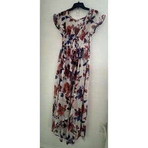 Truth Floral Duster Kimono‎ Cover-up M Sheer Hi-Low  High Waist 3 Buttons Resort